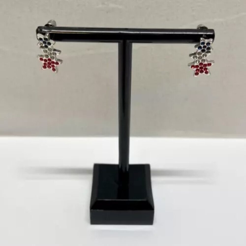 Patriotic Earrings Red White Blue Bold Rhinestone July 4th Star Earring Pair New